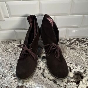 INDIGO BY CLARKS SUEDE LEATHER ANKLE LACE UP BOOTS BOOTIES HEELS